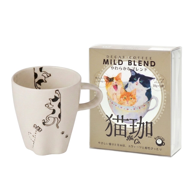 カフェインレス【猫の朝カフェ】軽量マグ コーヒー マイルドブレンド ドリップ5P 波佐見焼 三毛ネコのマグカップ