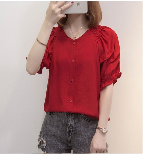 【大きいサイズL-4XL】【春夏新作】ファッション/人気ワイシャツ♪アカ/ブルー2色展開◆schmnf-171517