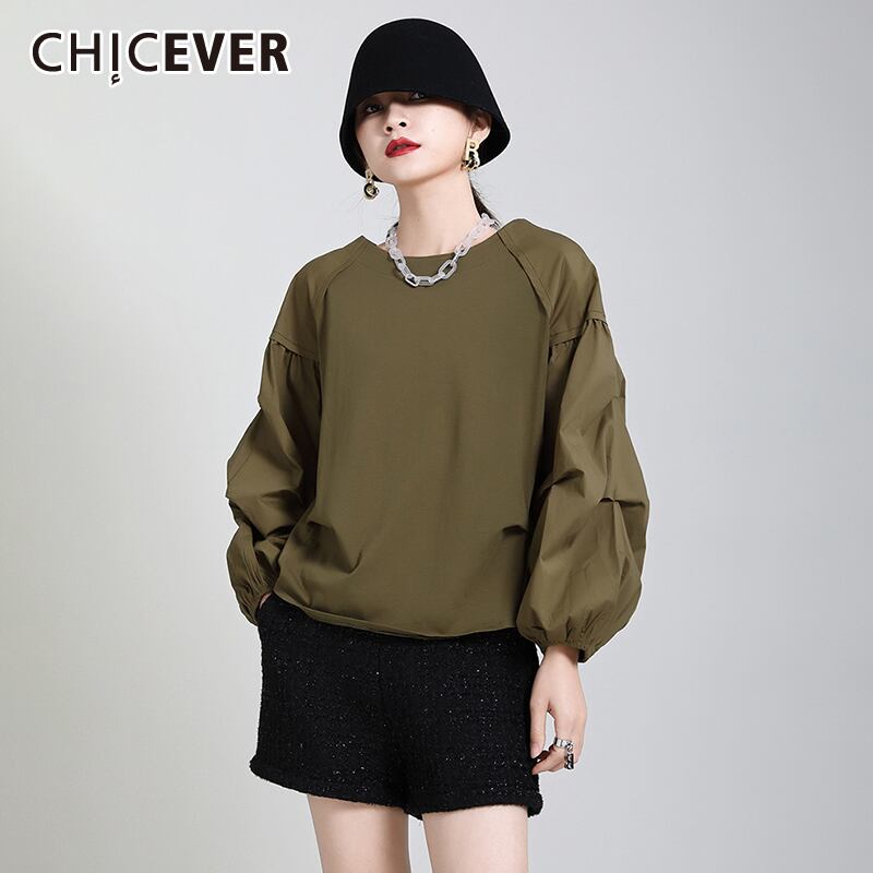 CHICEVERブラウス女性Oネックランタン長袖シャーリングルーズオーバーサイズシャツ2020秋の服 ロング オータム 秋物 6base516955535544