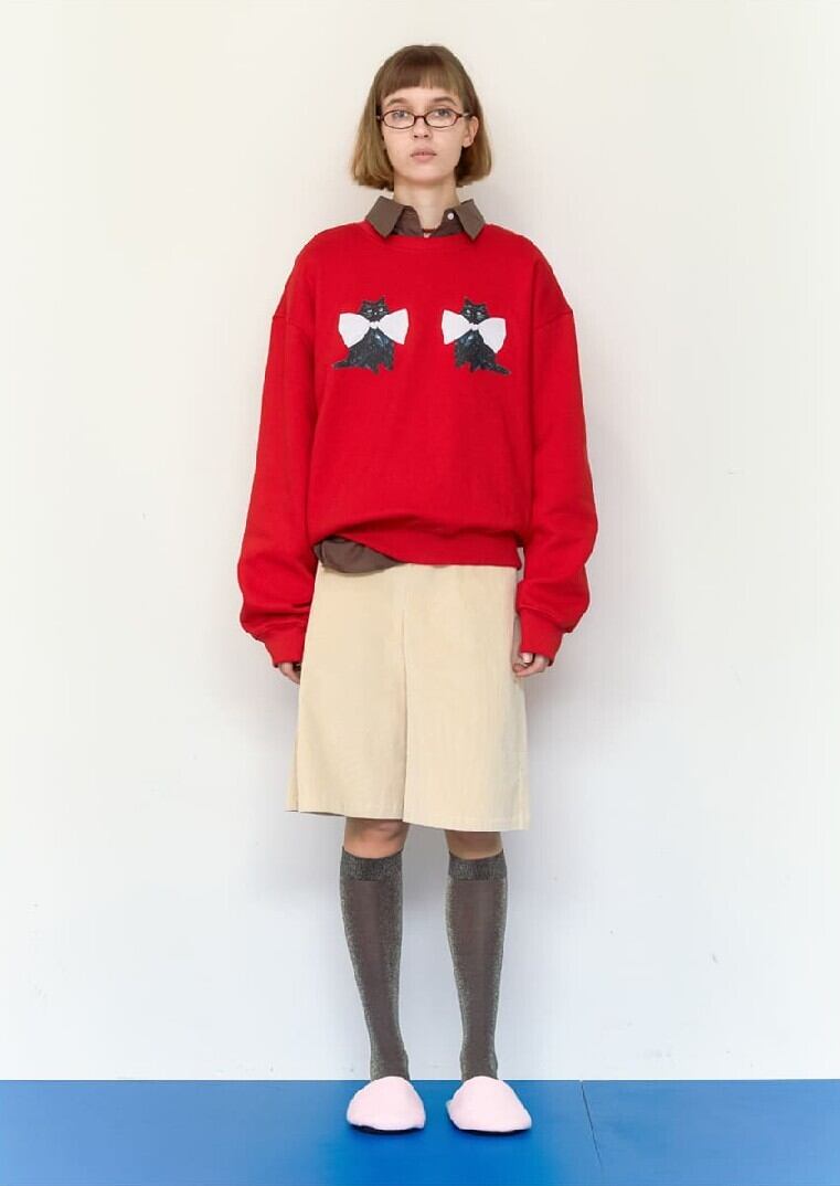 NIKESB ニット CITY OF LOVE Collection ミンジ着用 ☆New Jeans ミンジ 着用！！【RONRON】RIBBON CATS SWEATSHIRTS RED