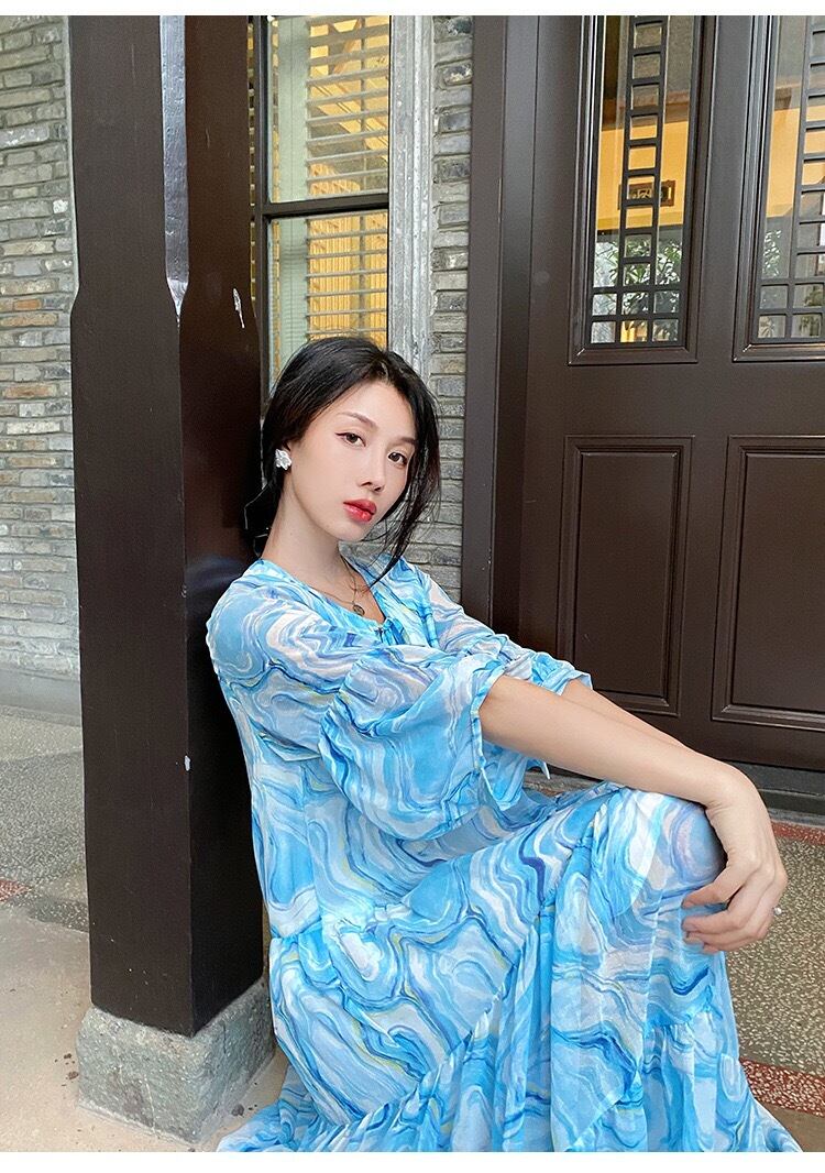 ワンピース エレガント 水色 フラワー 花柄 ワンピース ワンピース