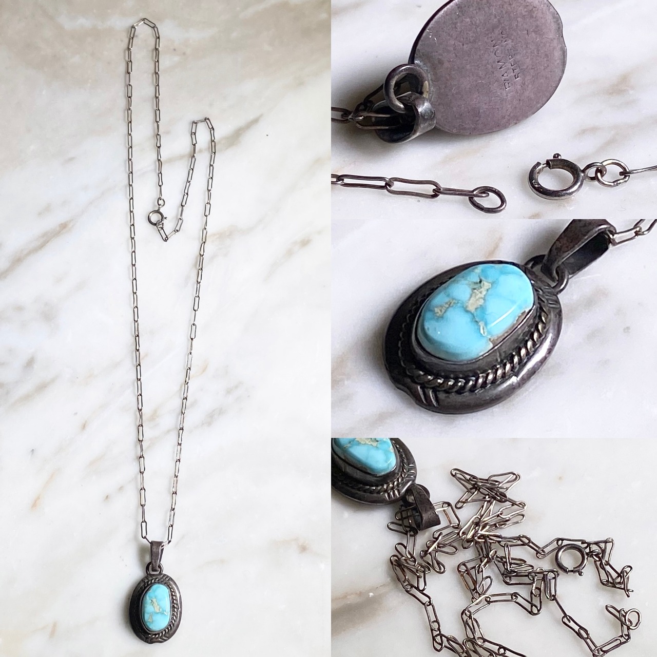 vintage silver pendant necklace set with turquoise
