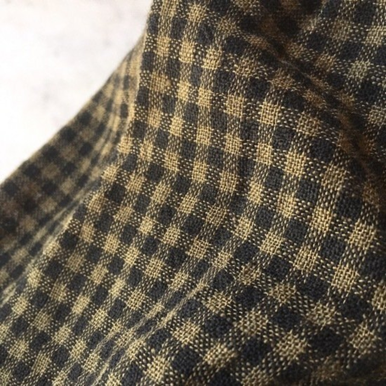 ICHI　Antiquites（イチアンティークス）　ウールリネンギンガムチェックジャケット　ブラック×カーキ【送料無料】