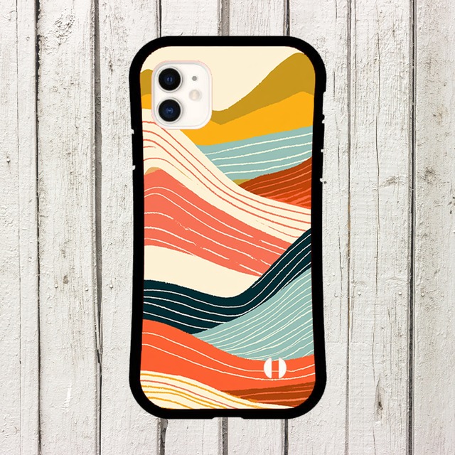 受注生産 iPhoneケース 赤と黄色の水平ウェーブ抽象｜レトロウェーブ CURV050C