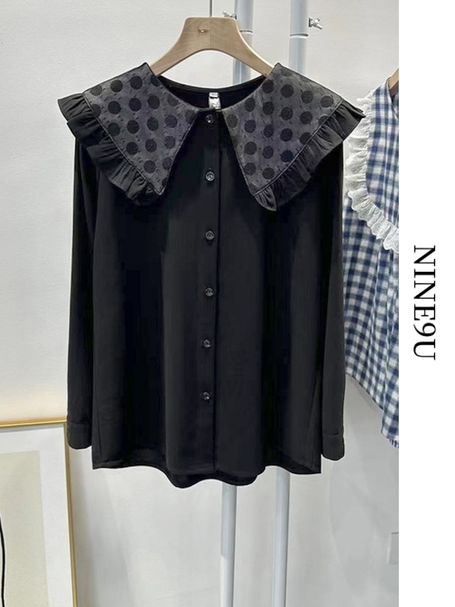 frill-collar dot girly blouse【NINE7770】