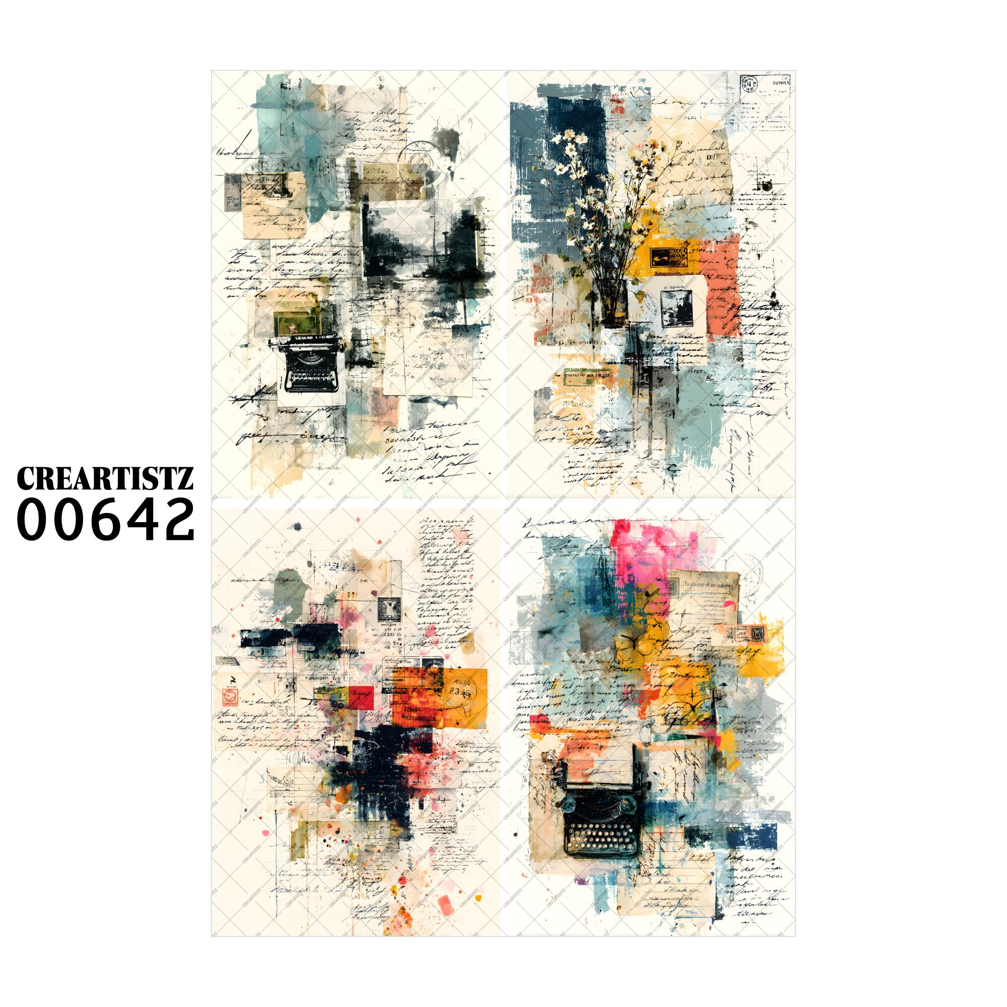 00642 背景 コラージュ素材 オリジナル 12枚セット (4種類×3枚) ペーパー/ステッカー CREARTISTZ