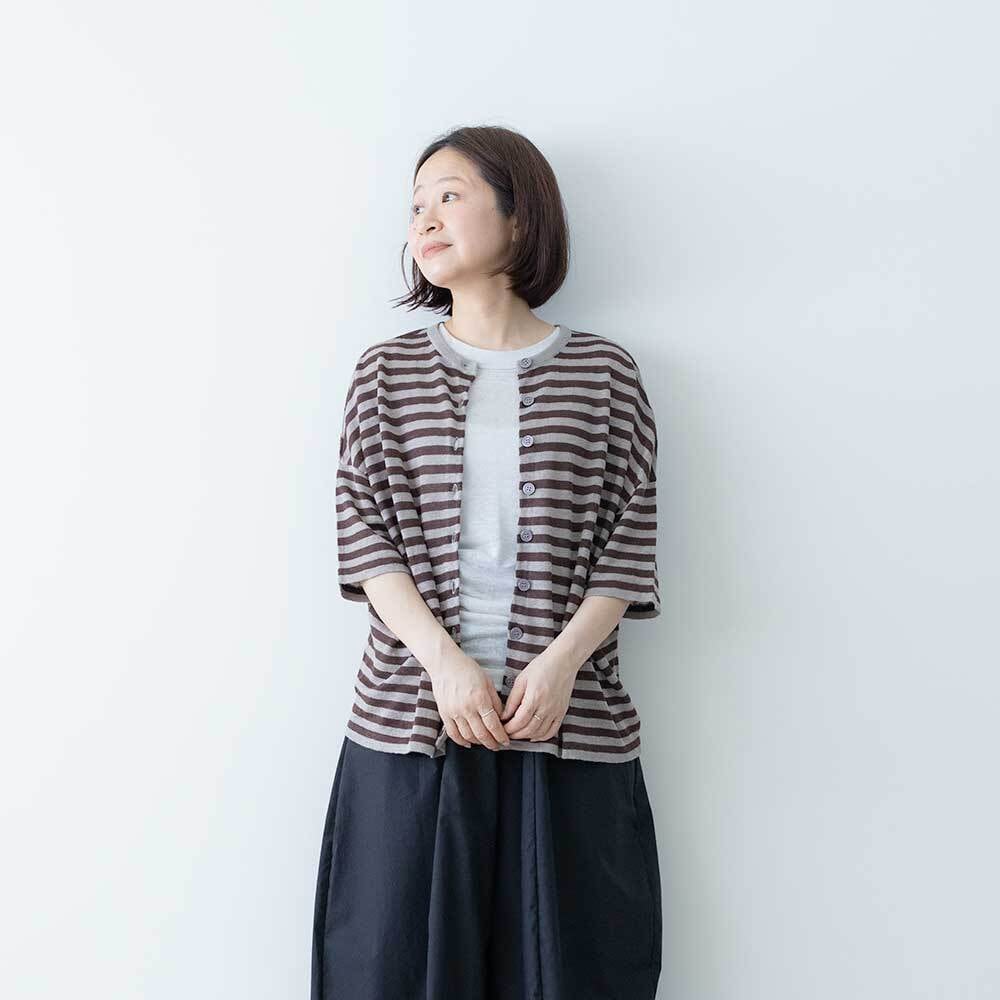 mao made UV加工リネン2WAYハーフスリーブカーディガン
