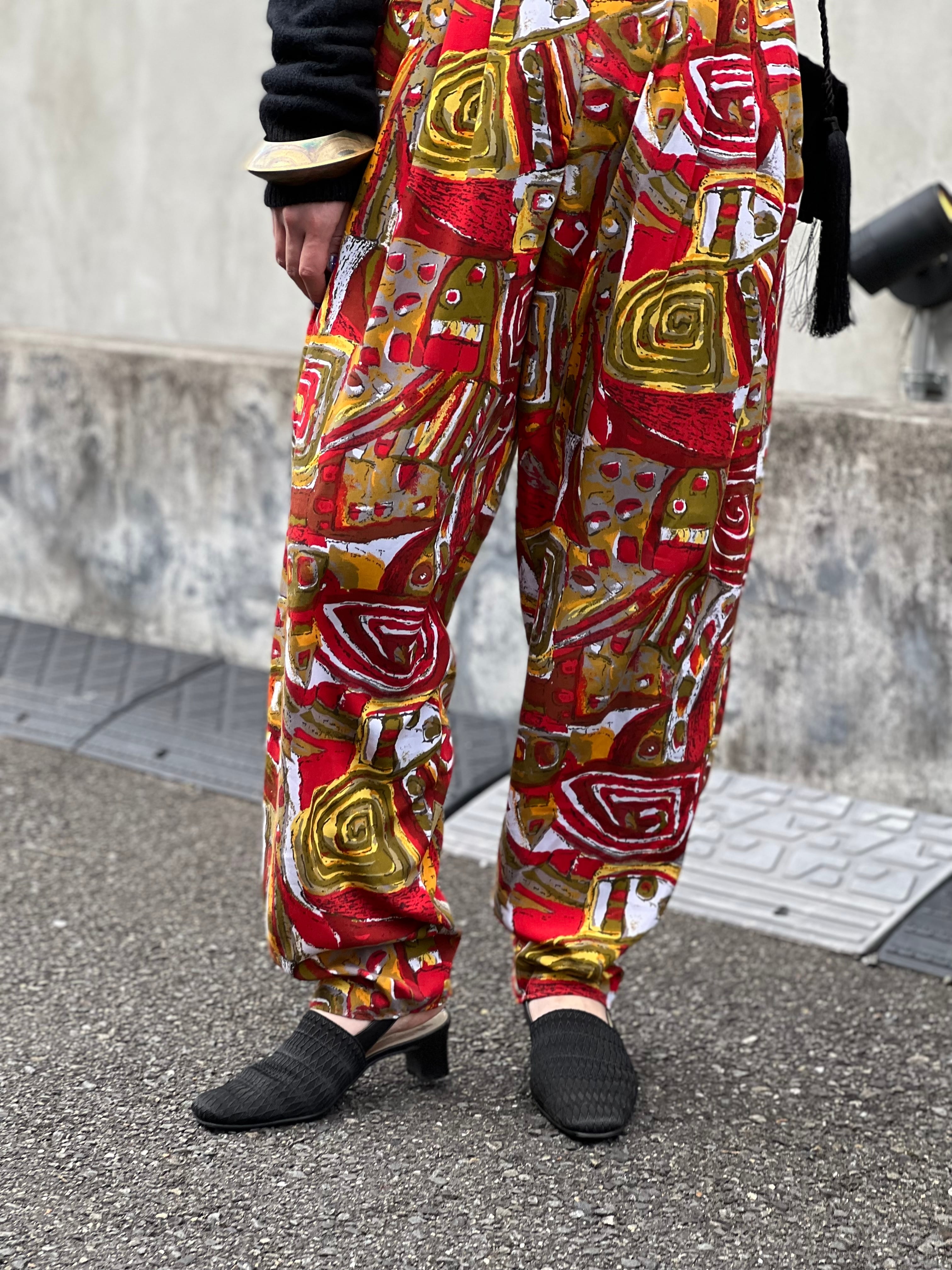 80s geometric rayon art pants ( ヴィンテージ ジオメトリック アート