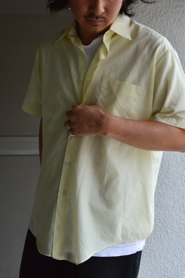 Sears PERMA-PREST 1980's Cotton Lawn Cloth Shirt Light Yellow シアーズ 80s パーマプレスト シャツ