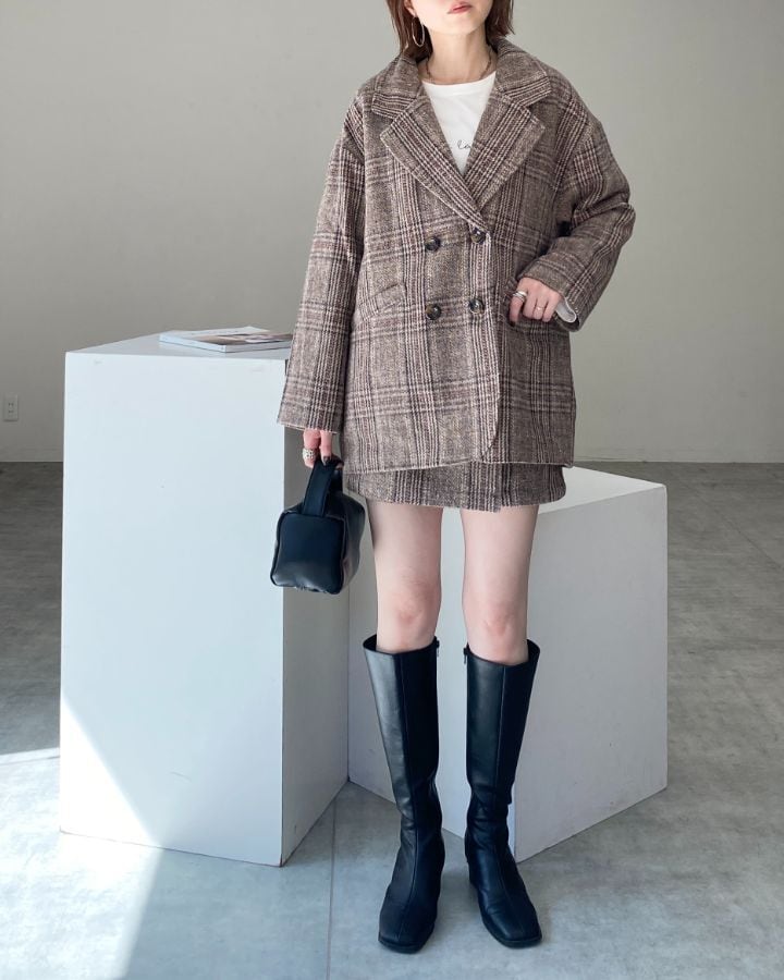 ◆即納◆グレンチェックテーラードジャケット＆スカートスタイル セットアップ YA-SET3-CHE5 | She's Closet