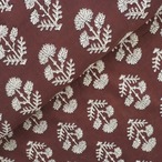 ブロックプリント生地【50cm単位】インド綿  花柄 ブラウン×生成り #40310-BR1【再入荷】