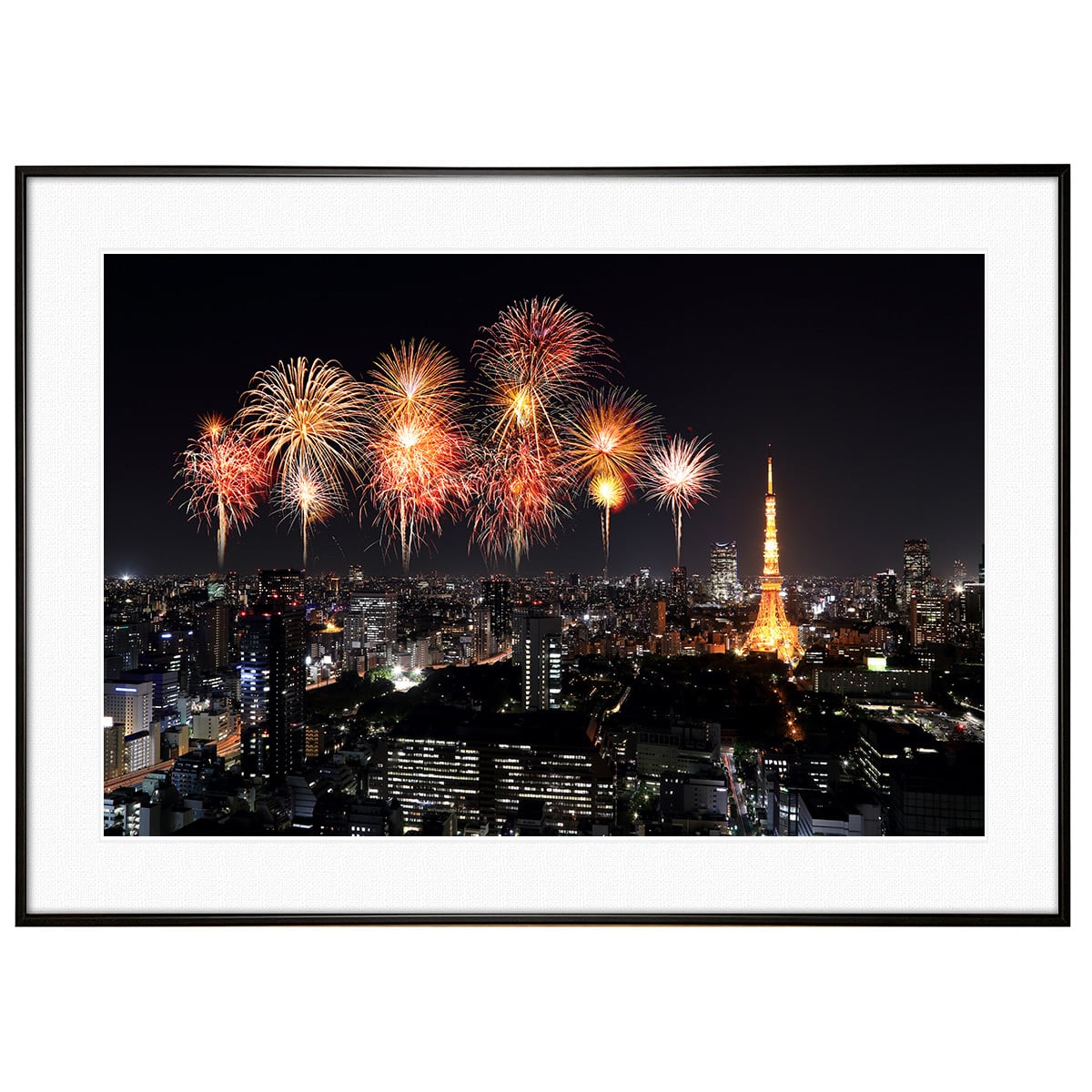阿由比、「東京タワー」、希少な画集画、 新品高級額装付、状態良好 夜景写真 日本 東京タワー インテリアアートポスター額装 AS1263