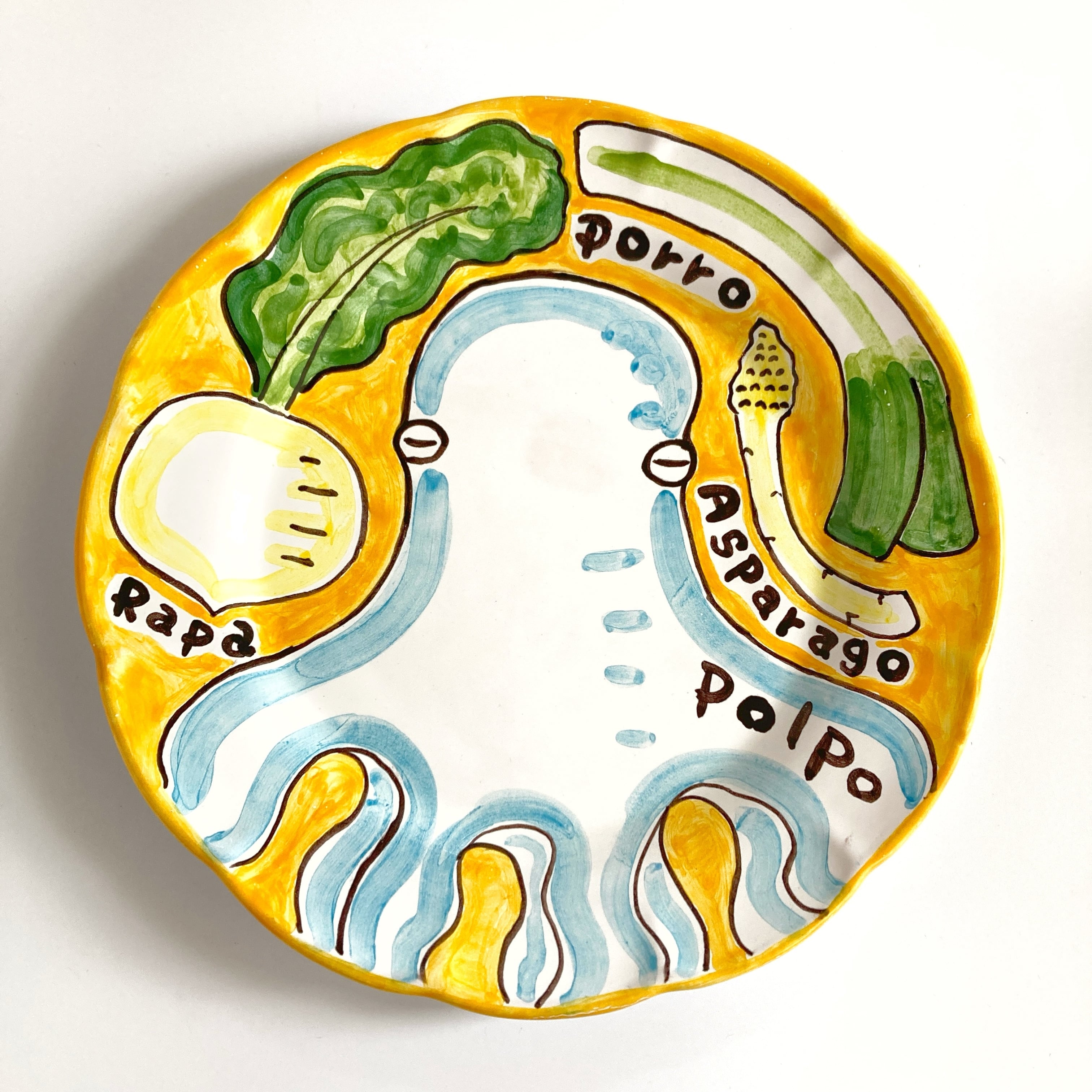 プレート(L) 26cm タコと野菜 GEO084 | マヨリカ焼き イタリア陶器