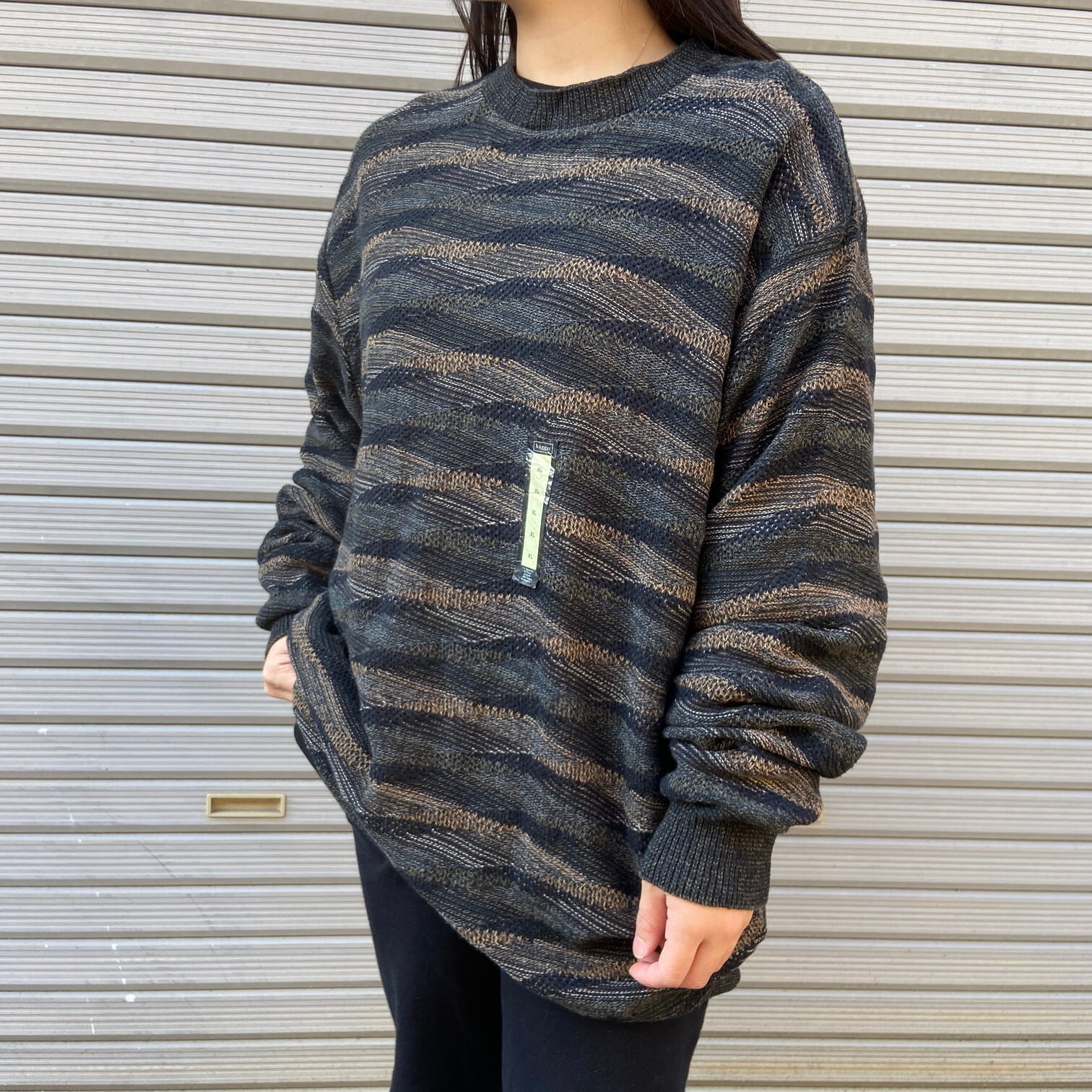 デッドストック HAGGAR 総柄 アクリル×コットン ニットセーター メンズ