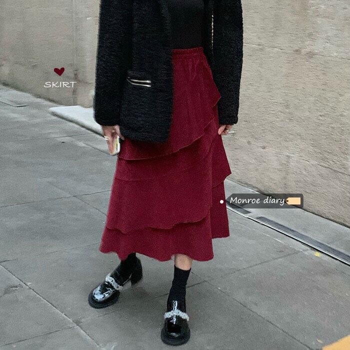 ウェストレッドスカート オータムウィンター薄手Aラインロング 秋物 冬物 モンロー46059931095