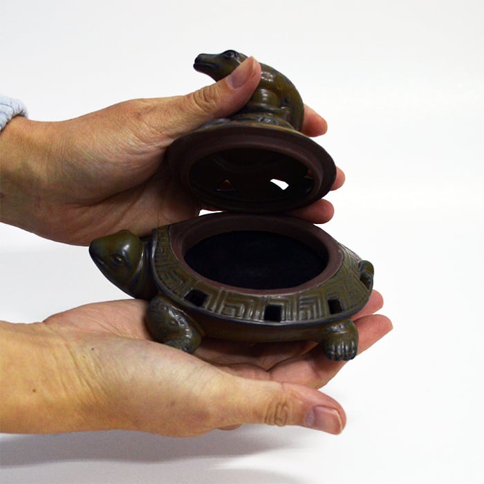 玄武 香炉 高さ8.5cm Y19033 亀 蛇 四神 風水 置物 縁起物