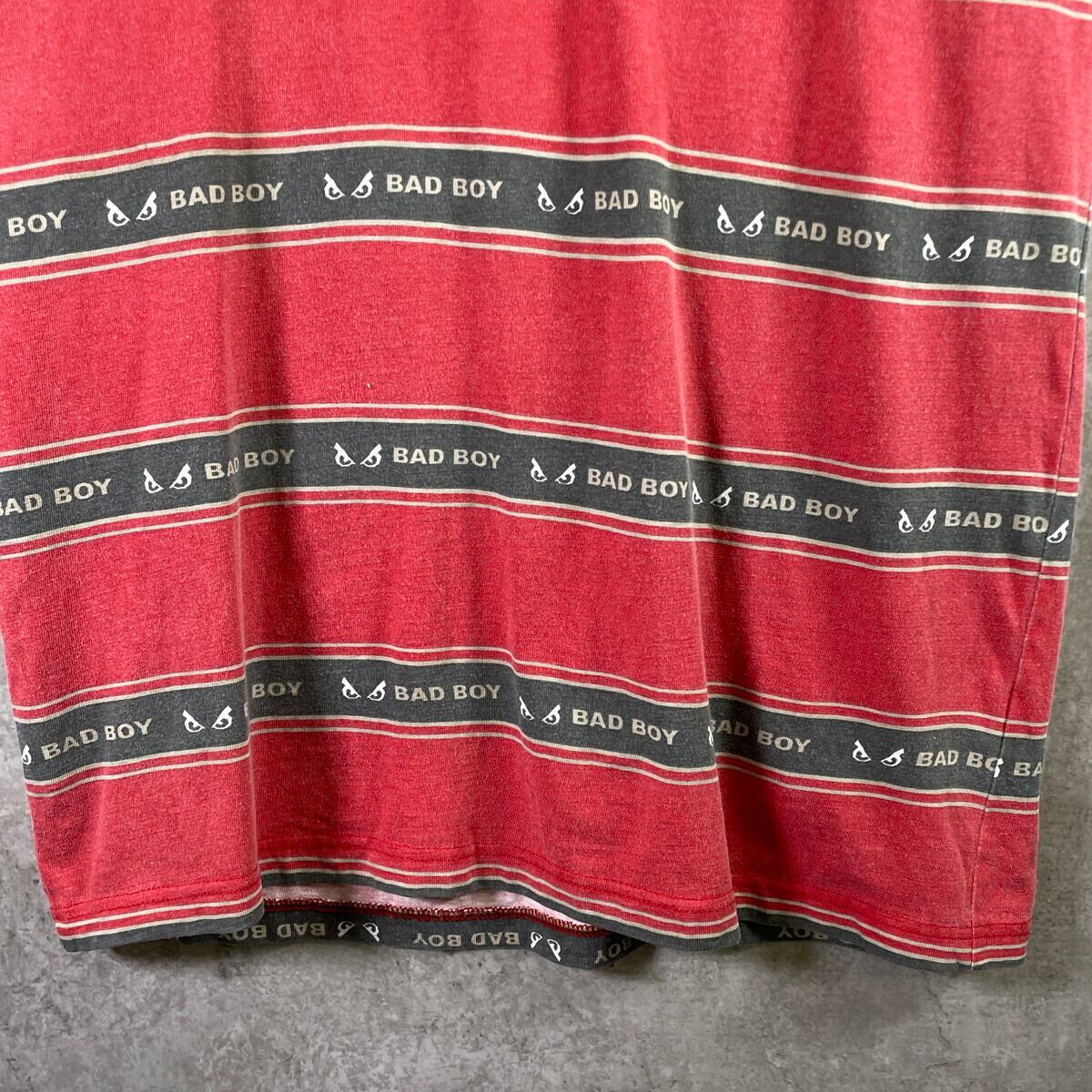 90年代 BAD BOY バッドボーイ ロゴ マルチボーダー Tシャツ メンズXL
