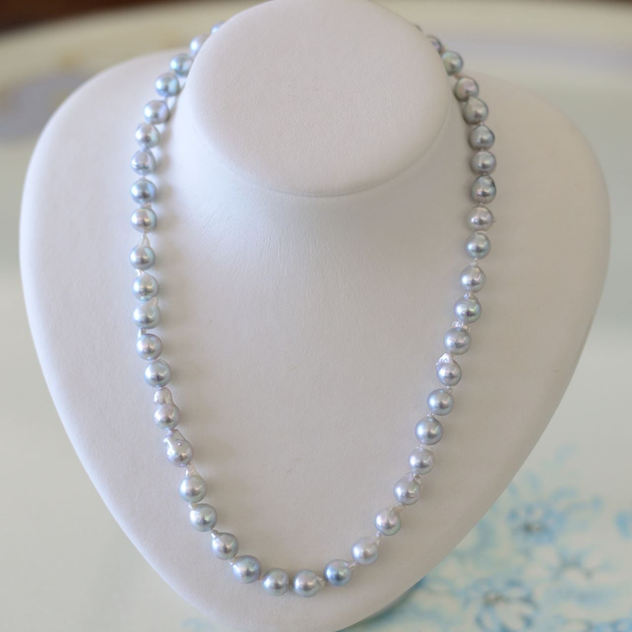 大珠バロックパールネックレス8-9㎜ブルー系【ゆったりサイズ49cm