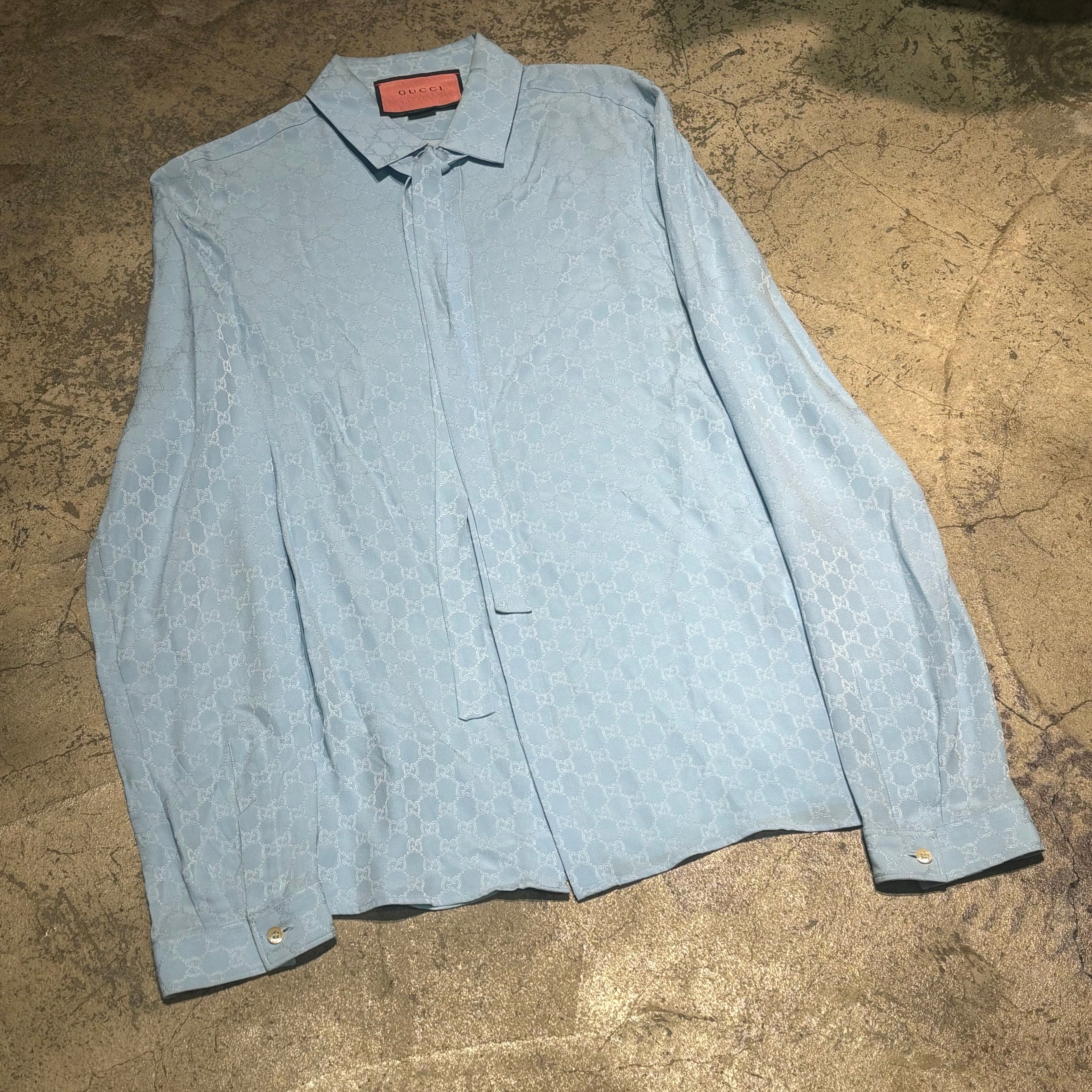 GUCCI グッチ シルクブラウス シャツブラウス GG リボン SIZE15/38 100 