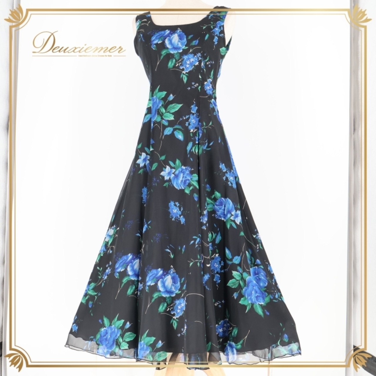 社交ダンス 衣装 チャコット Chacott ワンピース ドレス パーティ 発表会 パーティドレス 黒 青 花柄 軽い 薄い レース 日本製 ブラック系 ブルー系 おしゃれ ふんわり かわいい 上品 フェミニン