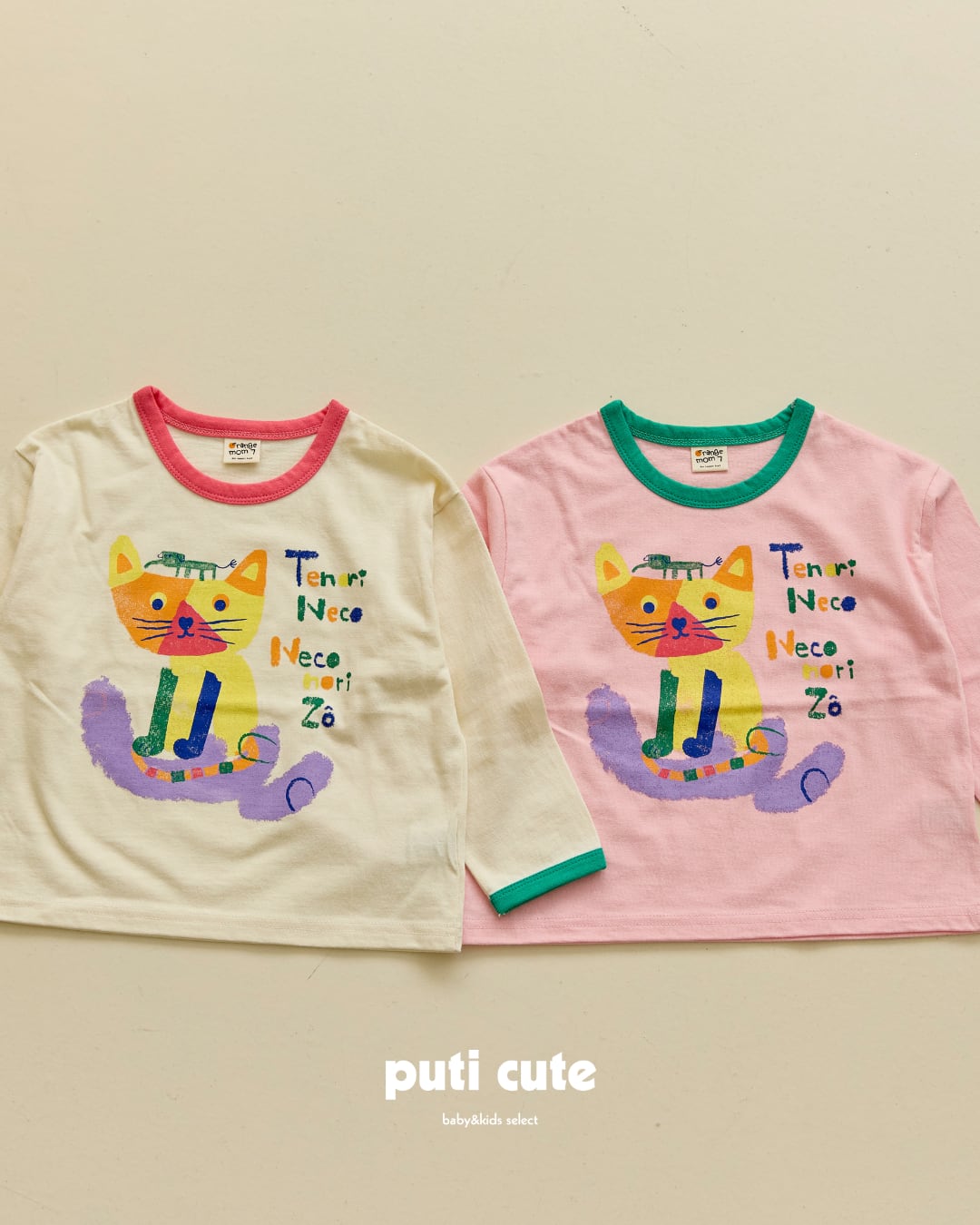 90-140 ꒰ 予約 ꒱ Colorful cat single T / orange mom ⸝⋆