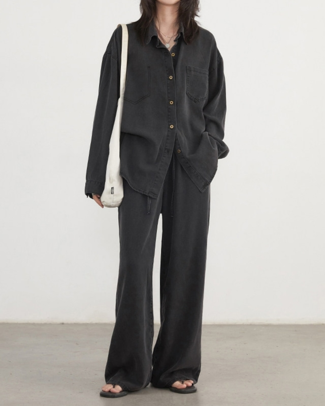 Drawstring wide leg pants L0134