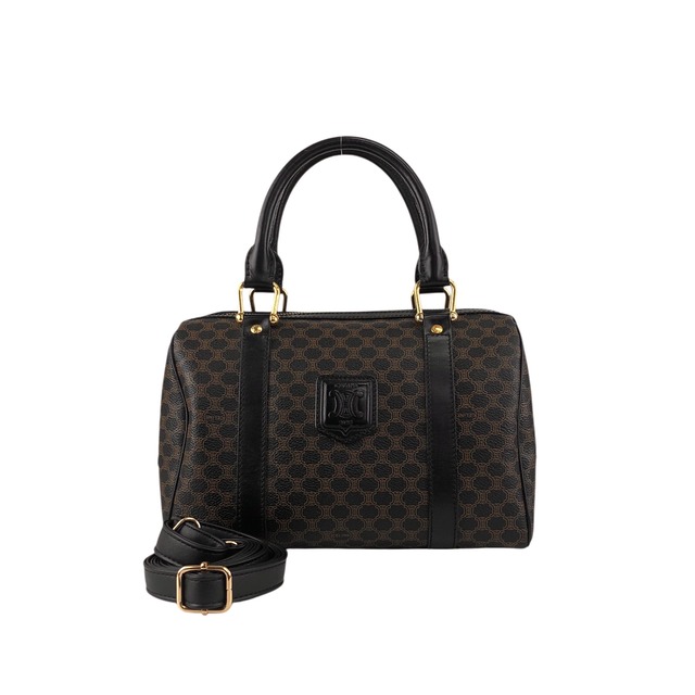 CELINE セリーヌ マカダム ショルダーバッグ ブラック ブラゾン型押し PVC レザー 2way ミニボストン vintage ヴィンテージ オールド k7b5zs