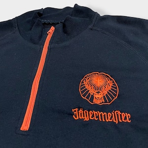 【Jägermeister】企業系 企業ロゴ リキュール お酒 アルコール アドバタイジング イエーガーマイスター ワンポイント 刺繍ロゴ ハーフジップ スウェット プルオーバー 黒 XL ビッグシルエット ラグラン US古着