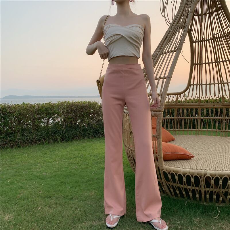 サマースタイルスタンダードハイウェストウェストパンツ ソリッド カラーカジュアルレディース レッド レトロ 夏物 ソリッドカラー ドラファッションホール70850502