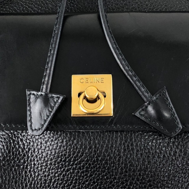 CELINE セリーヌ ショルダーバッグ ブラック ガンチーニ レザー 巾着 フロントポケット vintage ヴィンテージ オールド 3gt2jh