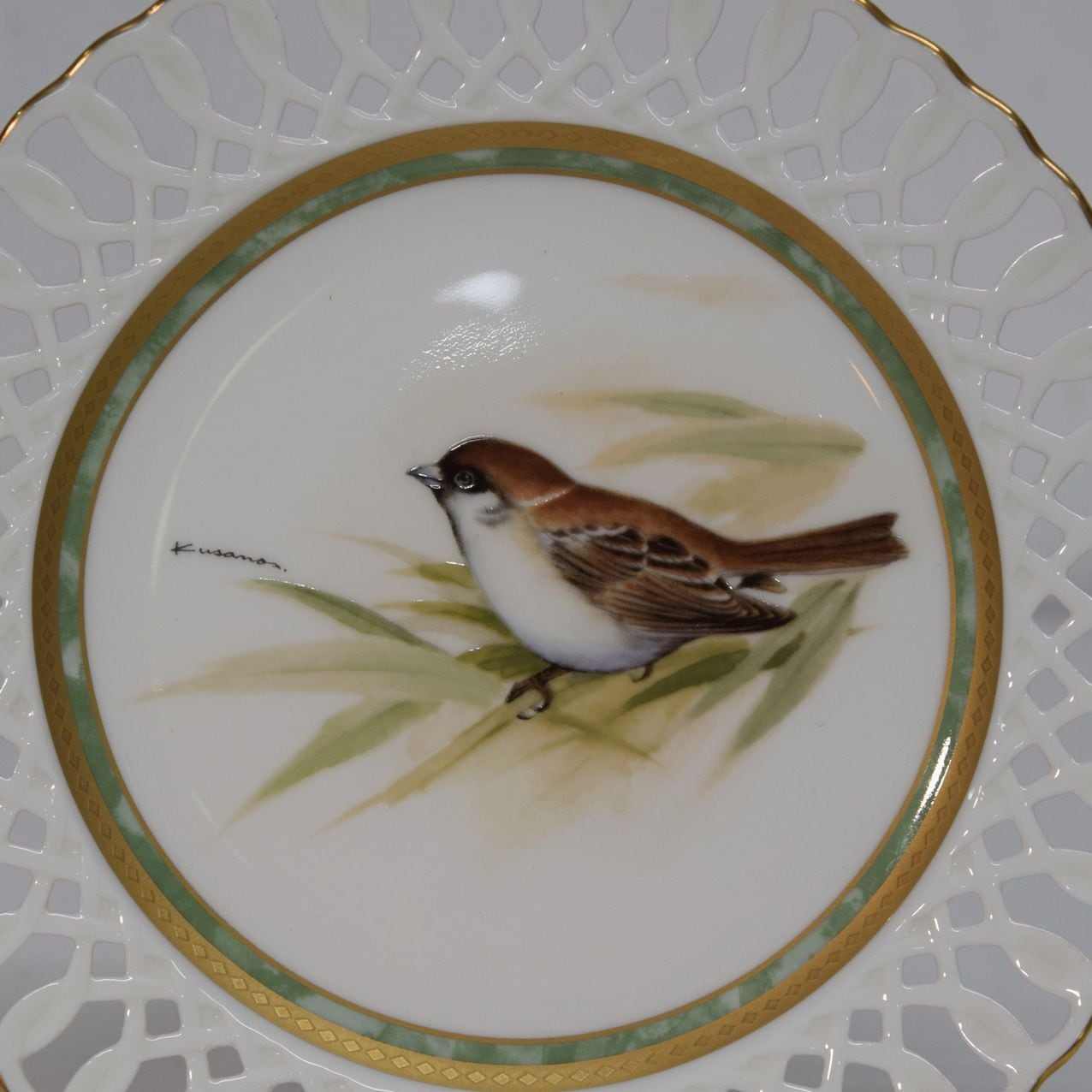 ナルミ 透かし金彩「スズメ」passaer montanus 21cmプレート USED品