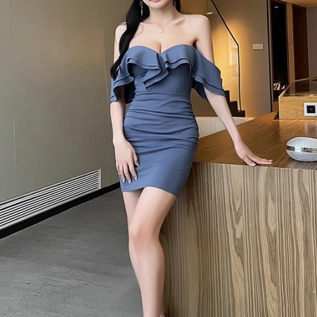 オフショルダー肩出しタイトミニドレス 4col　L00038
