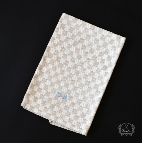 フランス・ヴィンテージ ブルーイニシャル刺繍　未使用・未水通しリネントーション【sa968】