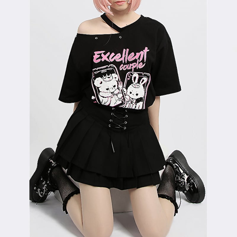 サブカル 服 地雷系 通販 Catwish ロリータ Tシャツ ワンショル うさちゃん くまちゃん Excellent プリント 可愛い 甘め ストリート系