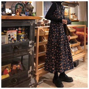 ワンピース レデイース 秋冬 サロペット きれいめ レディース ロング かわいい 花柄 30代 40代 50代  大人 かわいい秋 韓国  OP-011KMY"