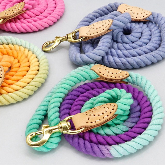 犬 リード ロープ 手作り ハンドメイド 自然素材 低アレルギー性 天然コットン 綿 本革 リアルレザー ゴールド 丈夫 かわいい おしゃれ 小型犬 中型犬 大型犬 Grace Pet