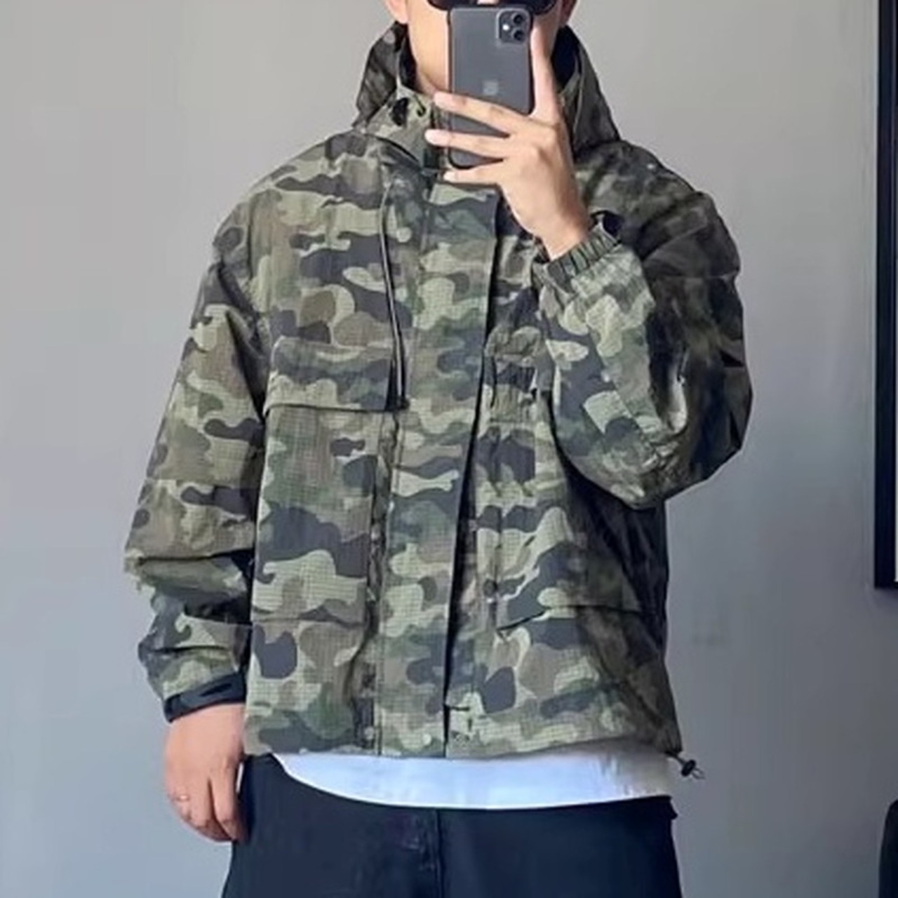 Camouflage Drawstring Hip-Length Mountain Parka ◇2color H0853