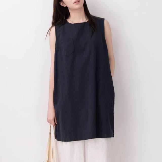 ポケット付きノースリーブAラインチュニックワンピース　M0371