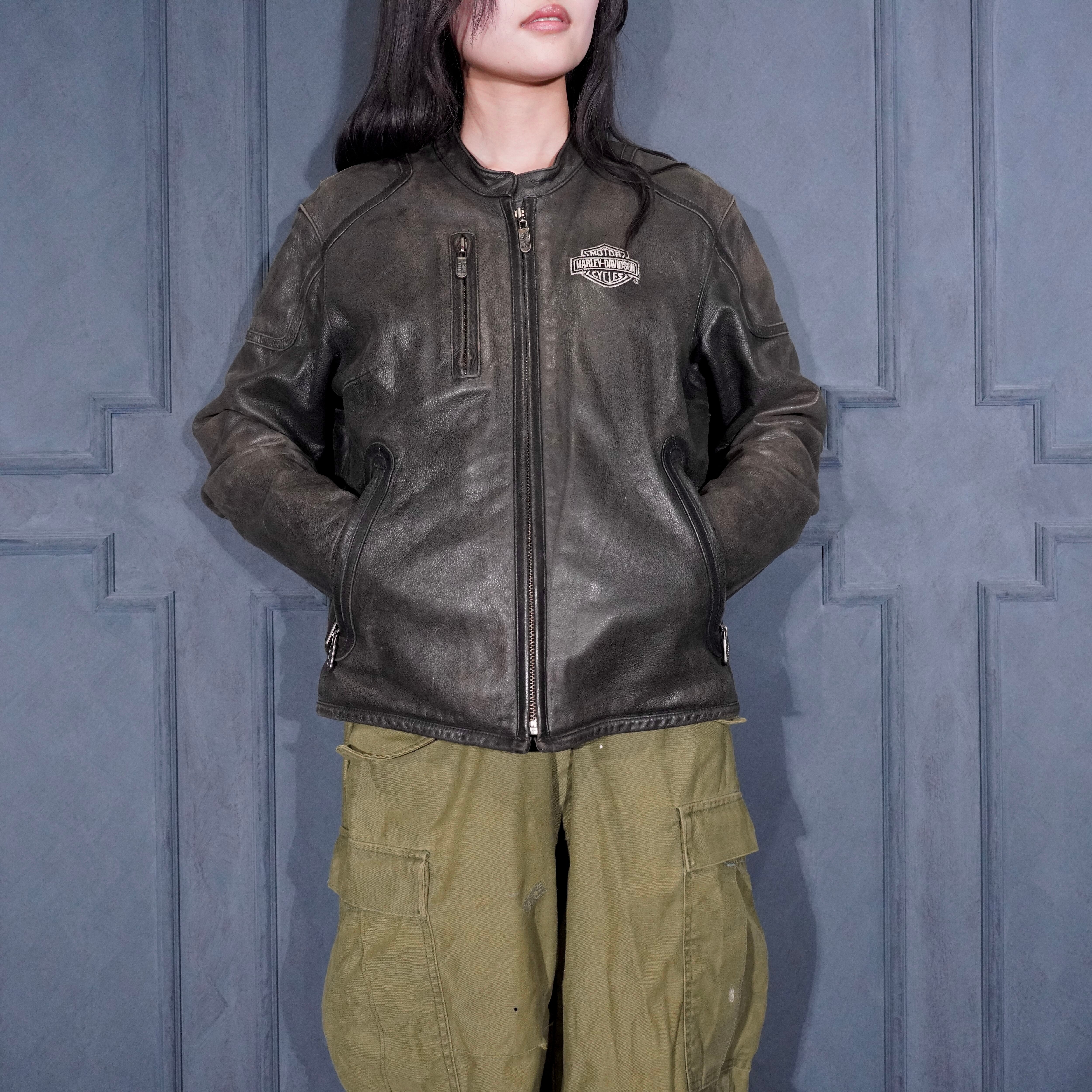 USA VINTAGE LOGO EMBROIDERY DESIGN ZIP UP LEATHER BLOUSON/アメリカ