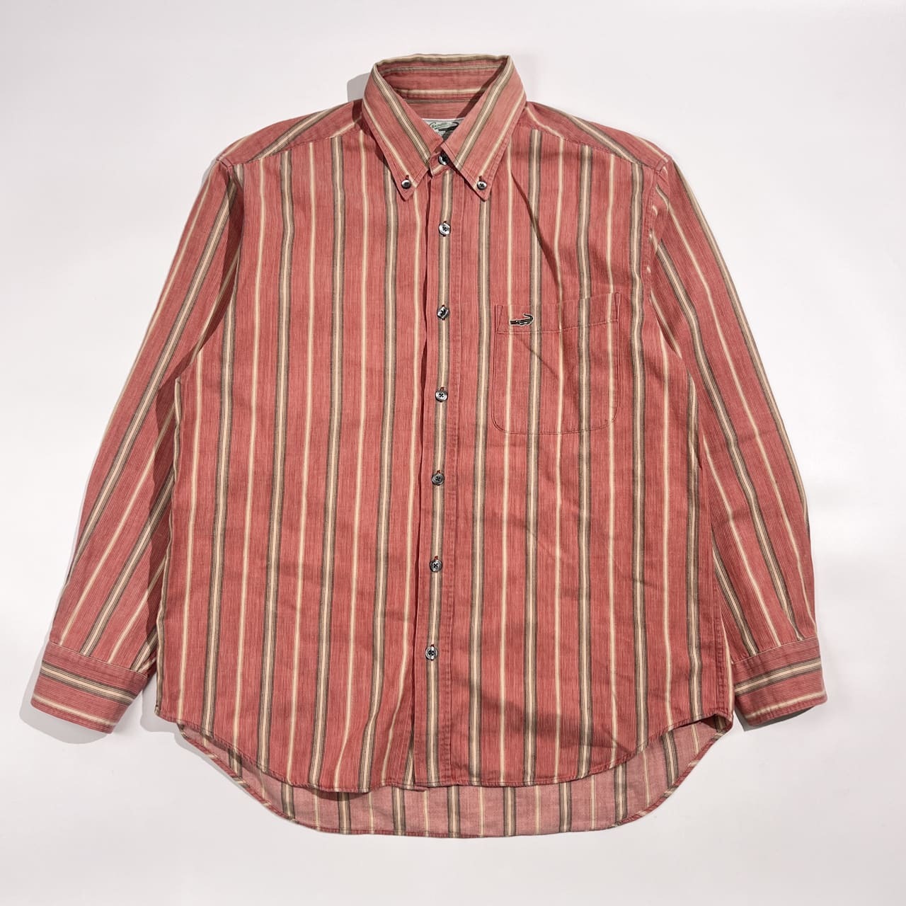 Crocodile クロコダイル ストライプ BD ボタンダウン 長袖シャツ M/ピンク系 メンズ