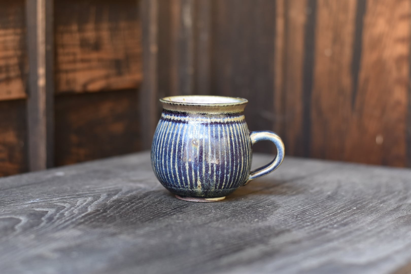 ストライプコーヒーカップ 青 2（小） | しずく窯