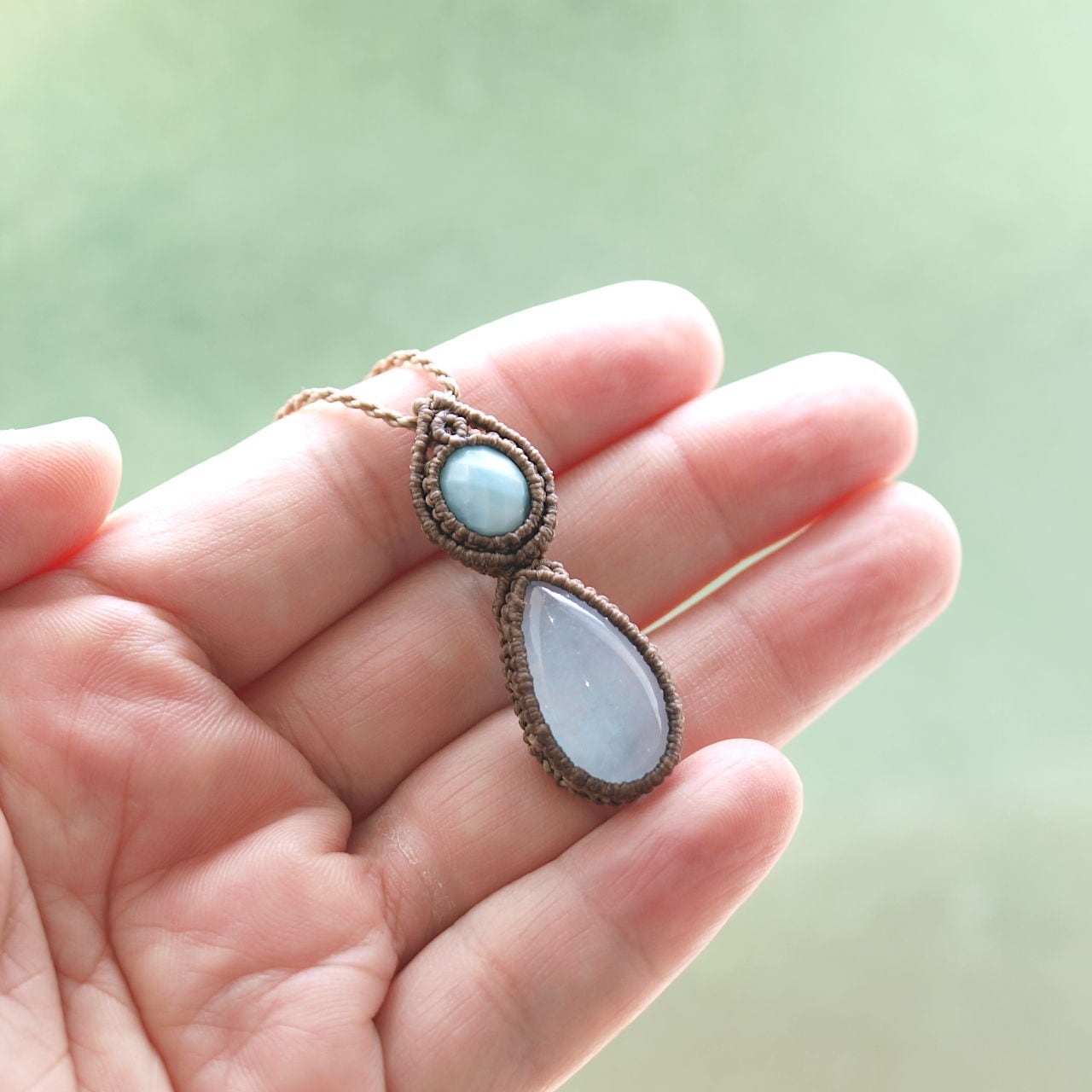 一点物】ラリマー＋アクアマリン連結マクラメネックレスNo.2 | Natural