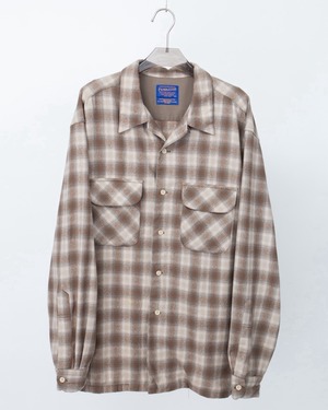 "PENDLETON" ombre check wool open collar shirt