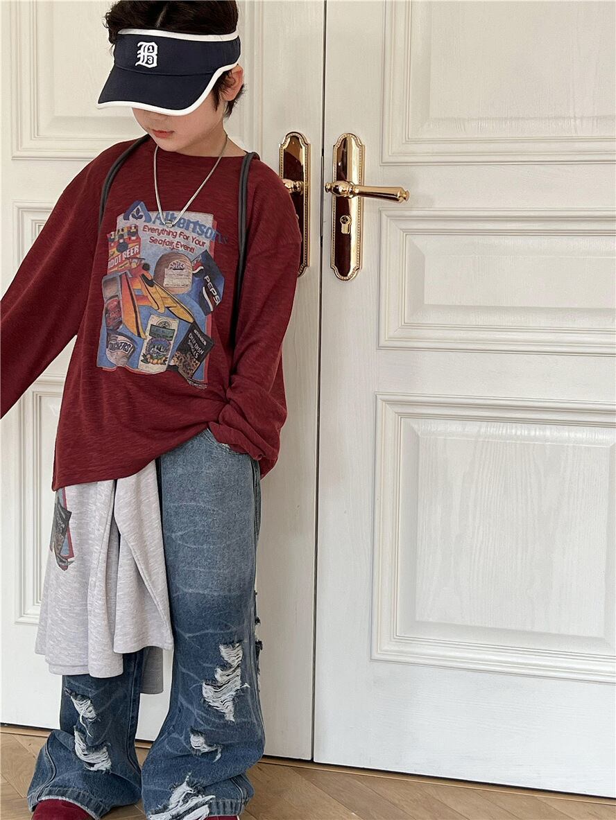 90,100cm 2color イラストトップス