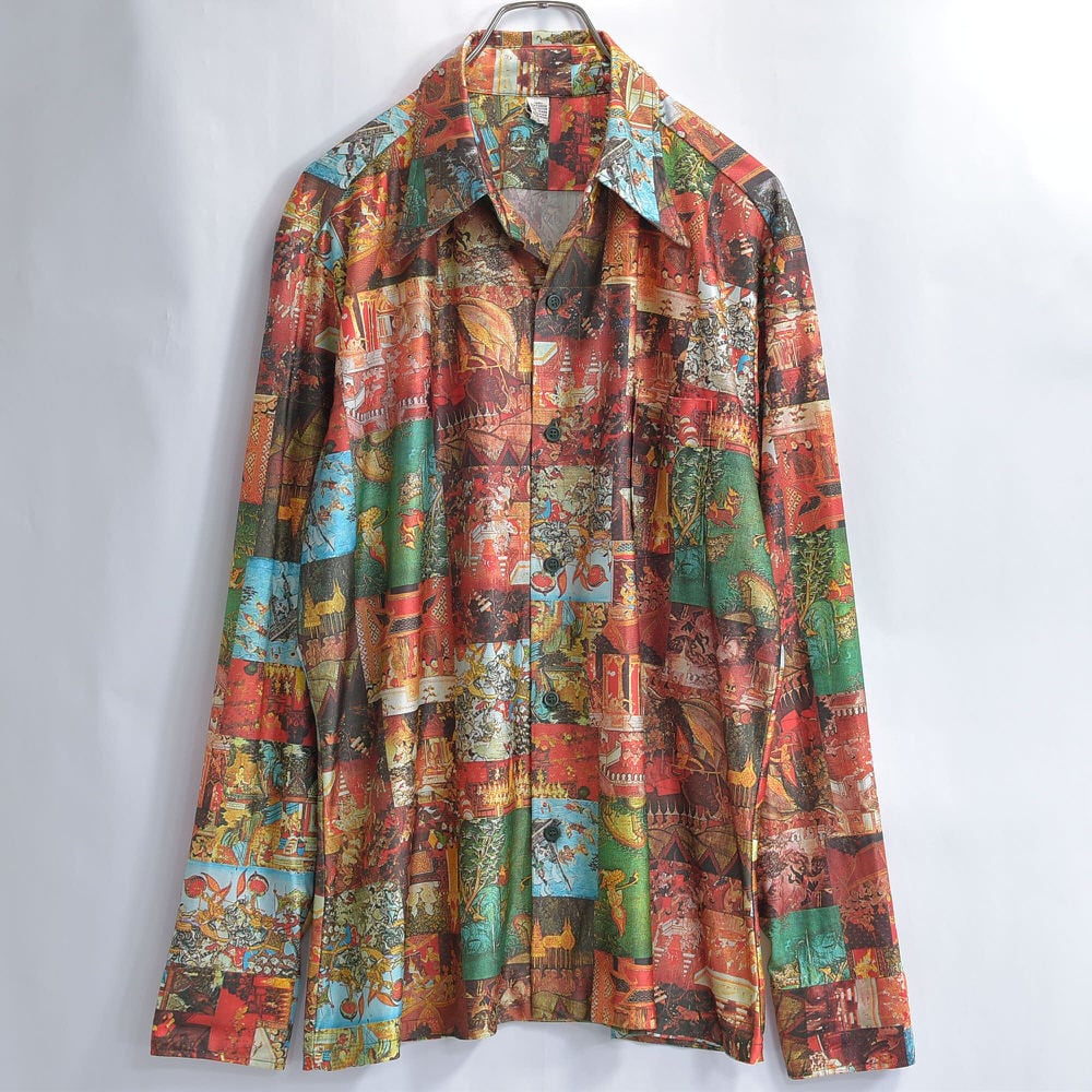 70s~ Vintage アジアン エスニックパターン 総柄 ポリエステル 70s~ Vintage アジアン エスニックパターン 総柄 ポリエステル