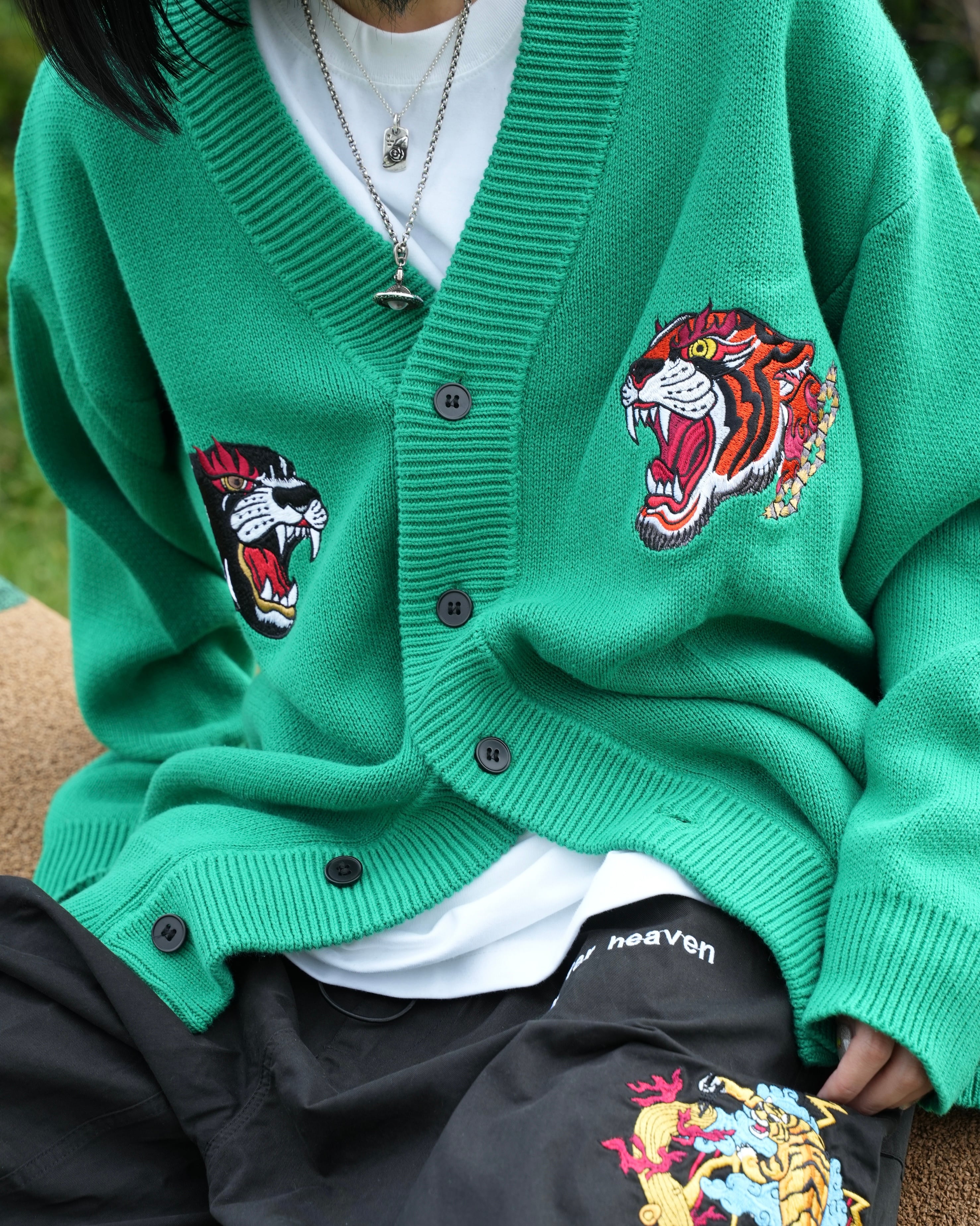 TIGER KNIT cardigan / green | チュウカタベタイ TIGER KNIT cardigan / green | チュウカタベタイ