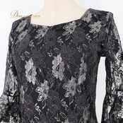 社交ダンス 衣装 prima boutique プリマブティック ドレス ワンピース ブラック系 花 花柄 黒 レース フリル 練習 レッスン 伸縮 ストレッチ ダンス衣装 イベント ステージ パーティー おしゃれ シルバー系