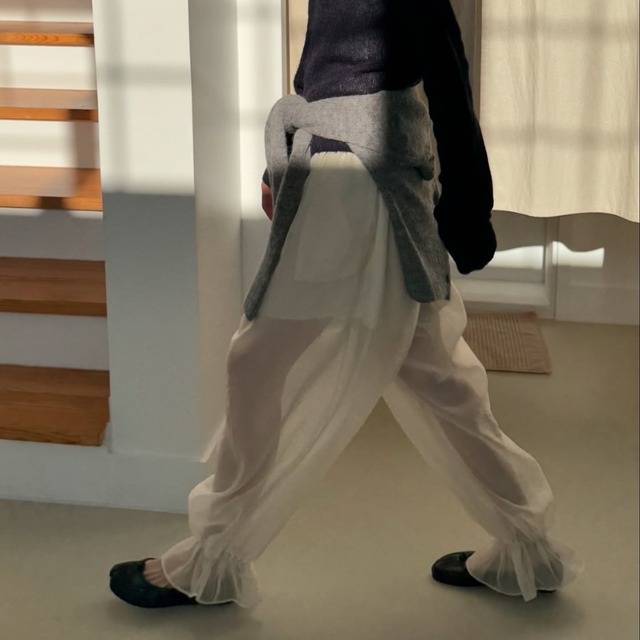 sheer hem frill wide-leg pants L0572