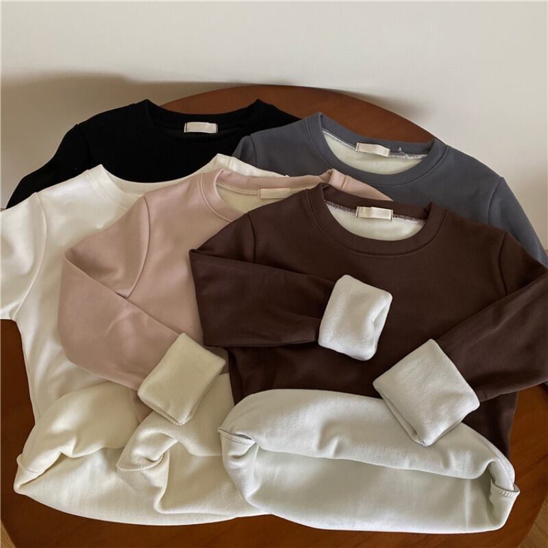 Tシャツ シャツ オータムウィンターベルベットラウンドネックトップス ブラック ロング 秋物 冬物 Oネック YY-ファッション1839312606