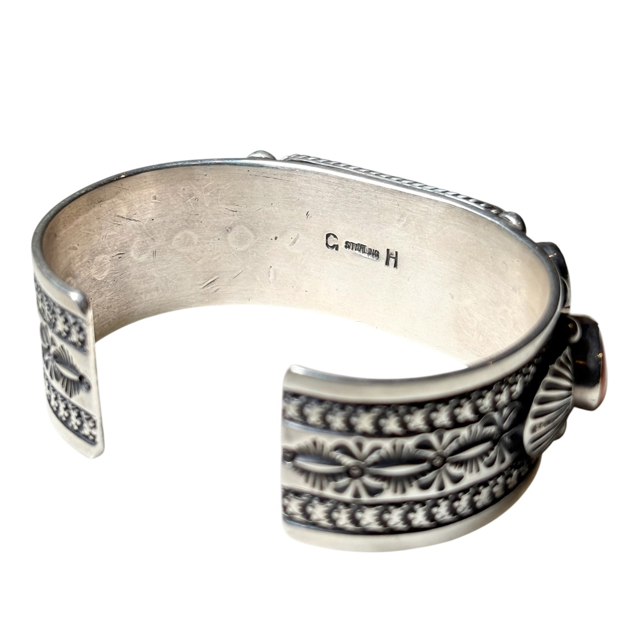 Navajo GUY HOSKIE turquoise & spiny oyster 5 stone bangle